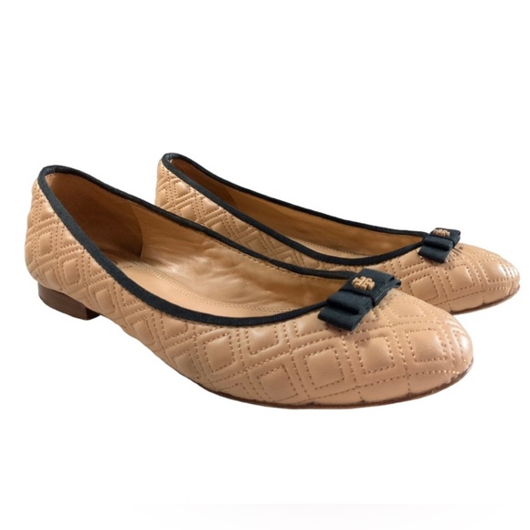 TORY BURCH Marion Quiltet Ballet Flat in Light Oak Leather with bow. Almost New! - Picture 2 of 6